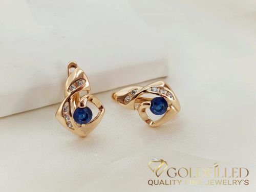 Goldfilled Antyalergiczne Kolczyki z Niebieskim Kamieniem 17mm 18K Kolor